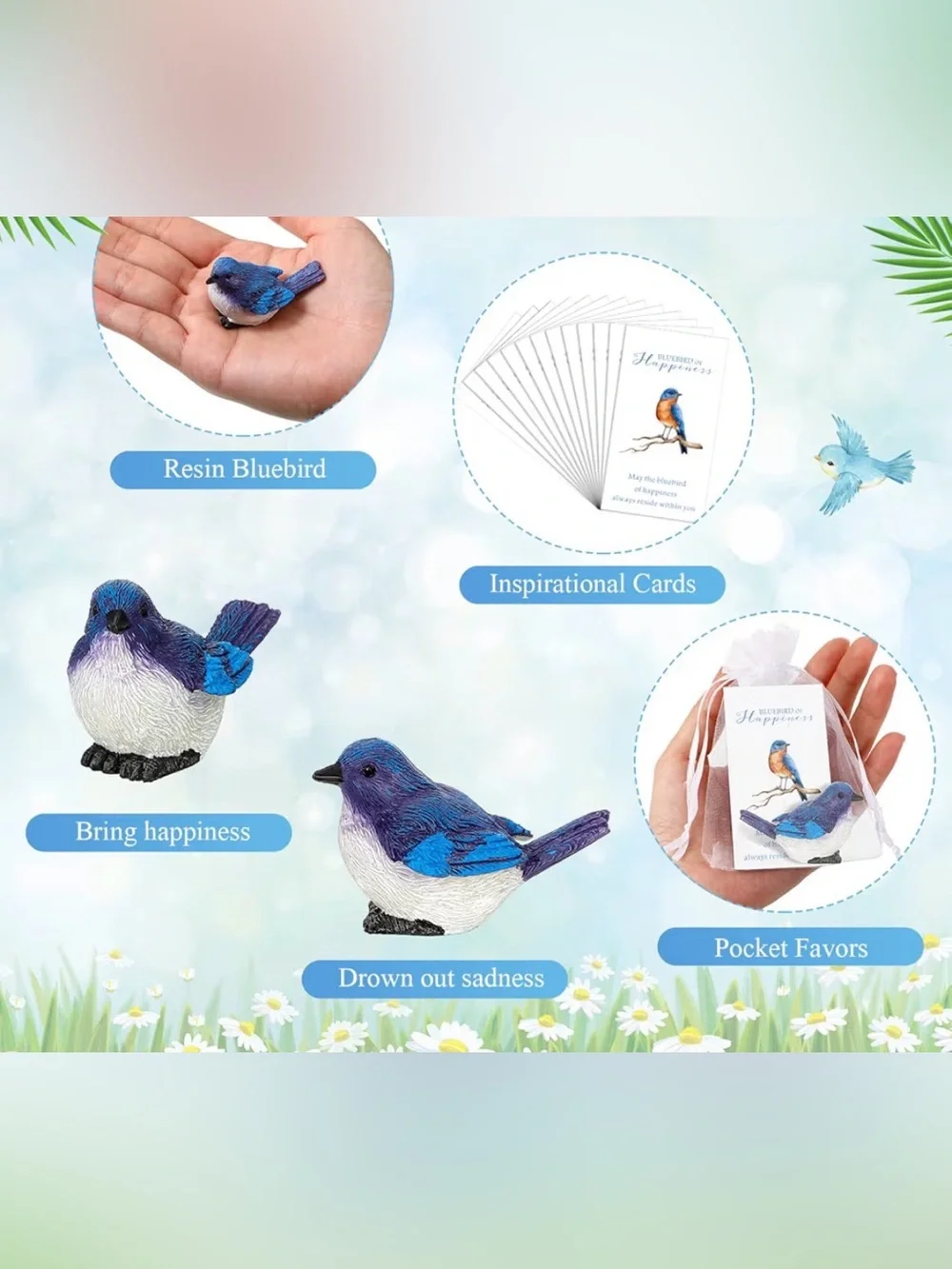Set of 20 Mini Bluebird Pocket Charms Party Favors, Gift Bags Included